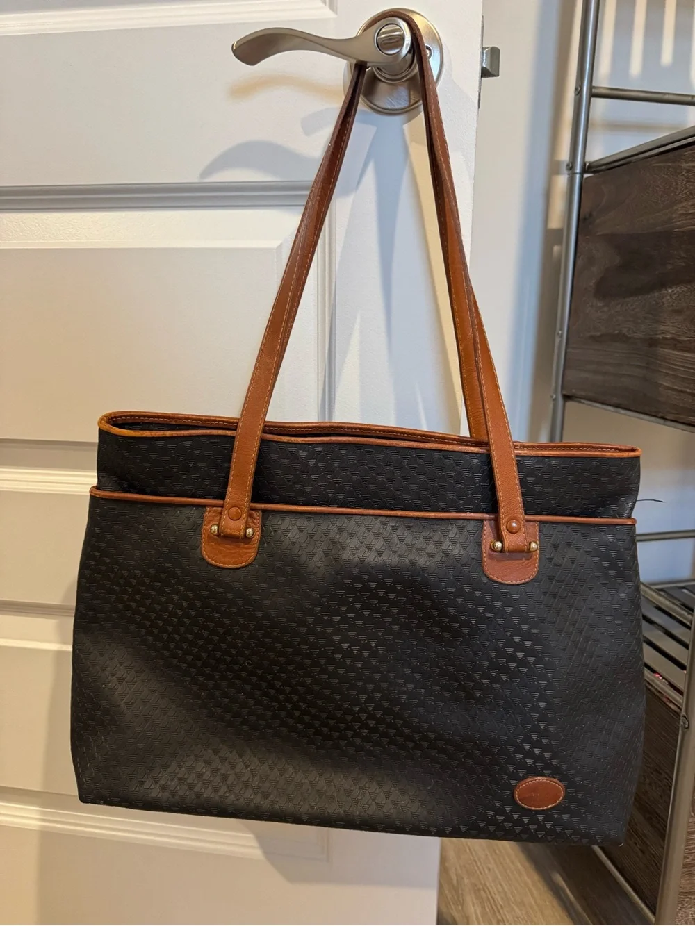 Liz Claiborne Black Tote with Brown Trim and Straps